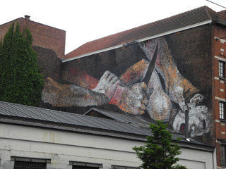 Fresque Bruxelles d'après Sacrifice d'Isaac du Caravage